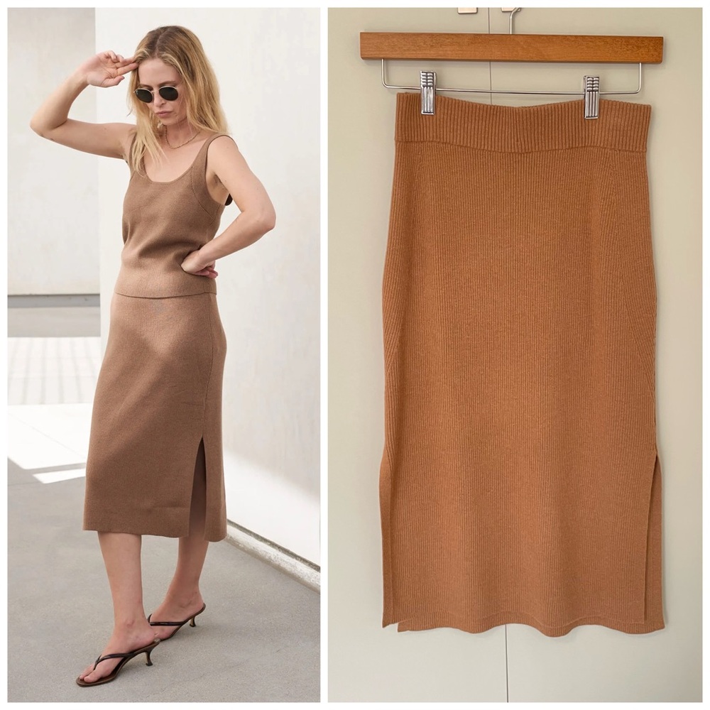 AYR Women’s The Curator Skirt Ribbed Knit in Tan Camel